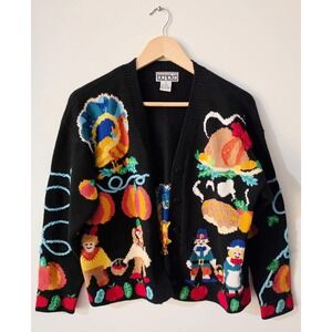 Berek Cardigan Women S Black Thanksgiving Pilgrim Turkey Vintage Knit Sweater